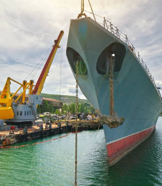 Old ship in dock. Element of design.