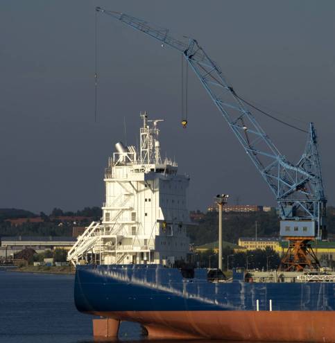 Seagoing vessel in the harbour from the German city Kiel